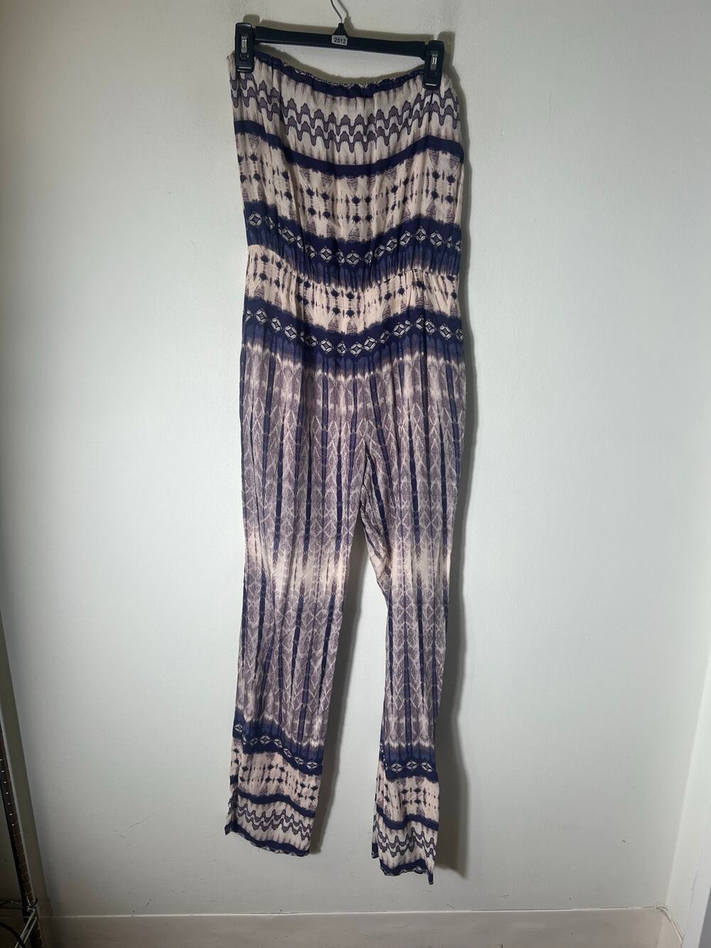 Fabrik Grey Patterned Strapless Jumpsuit Sz M